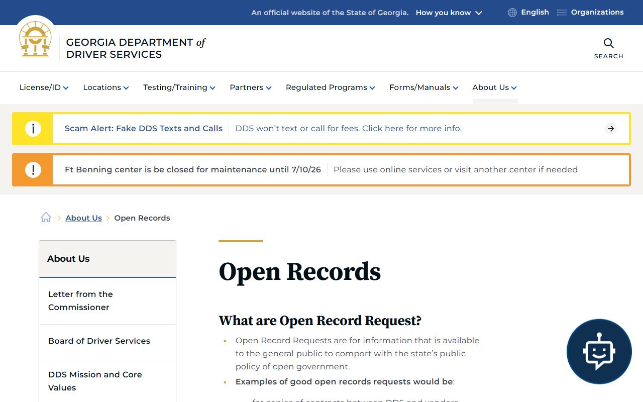 Tattnall County Clerk of Superior Court DDS open records reference