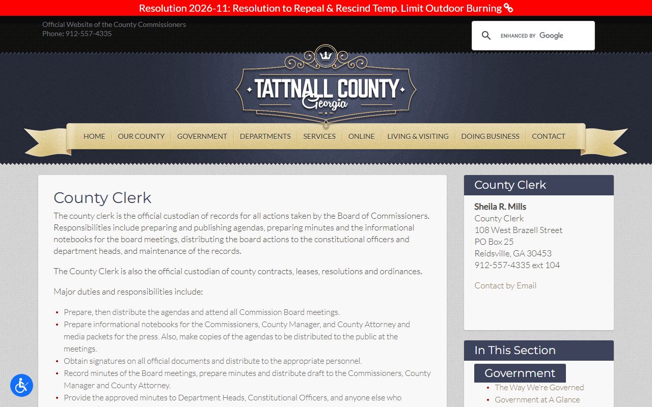 Tattnall County Clerk of Superior Court County Clerk distinction