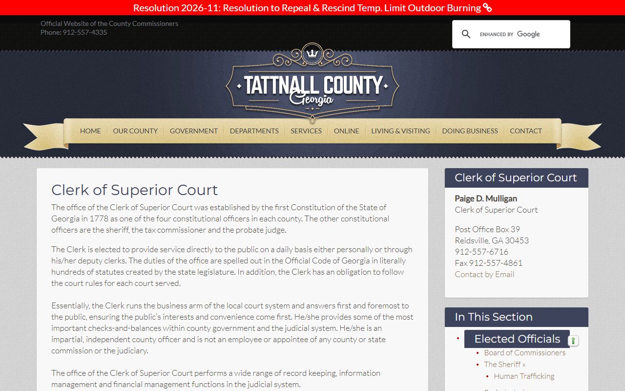 Tattnall County Clerk of Superior Court records official page