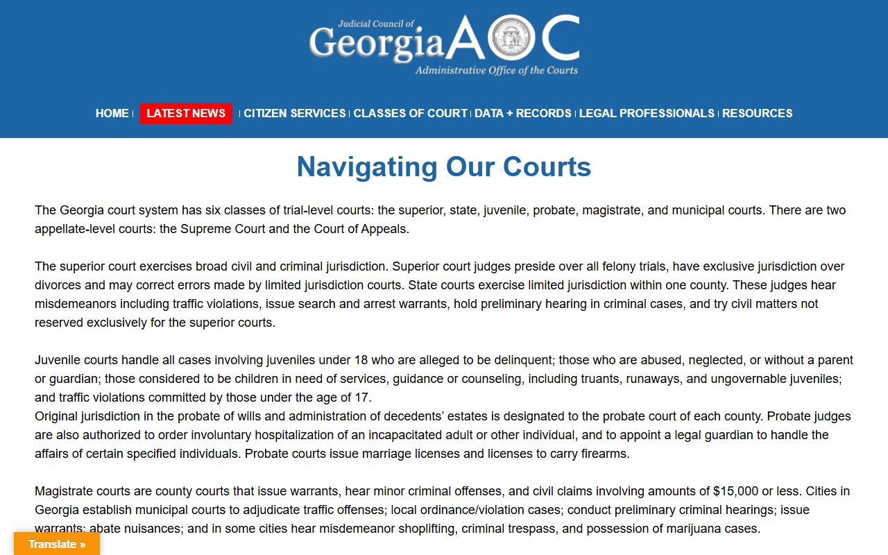 Tattnall County court dockets Georgia court structure resource