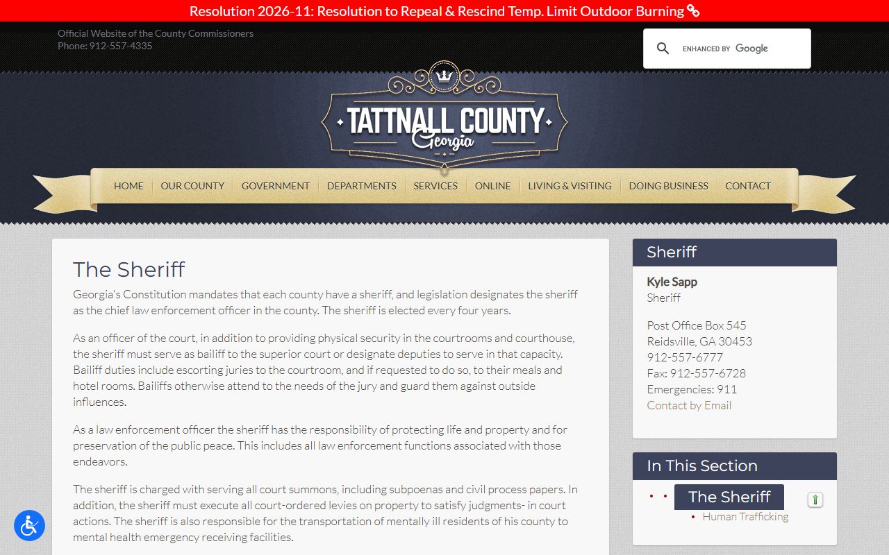 Tattnall County inmate records sheriff elected official page
