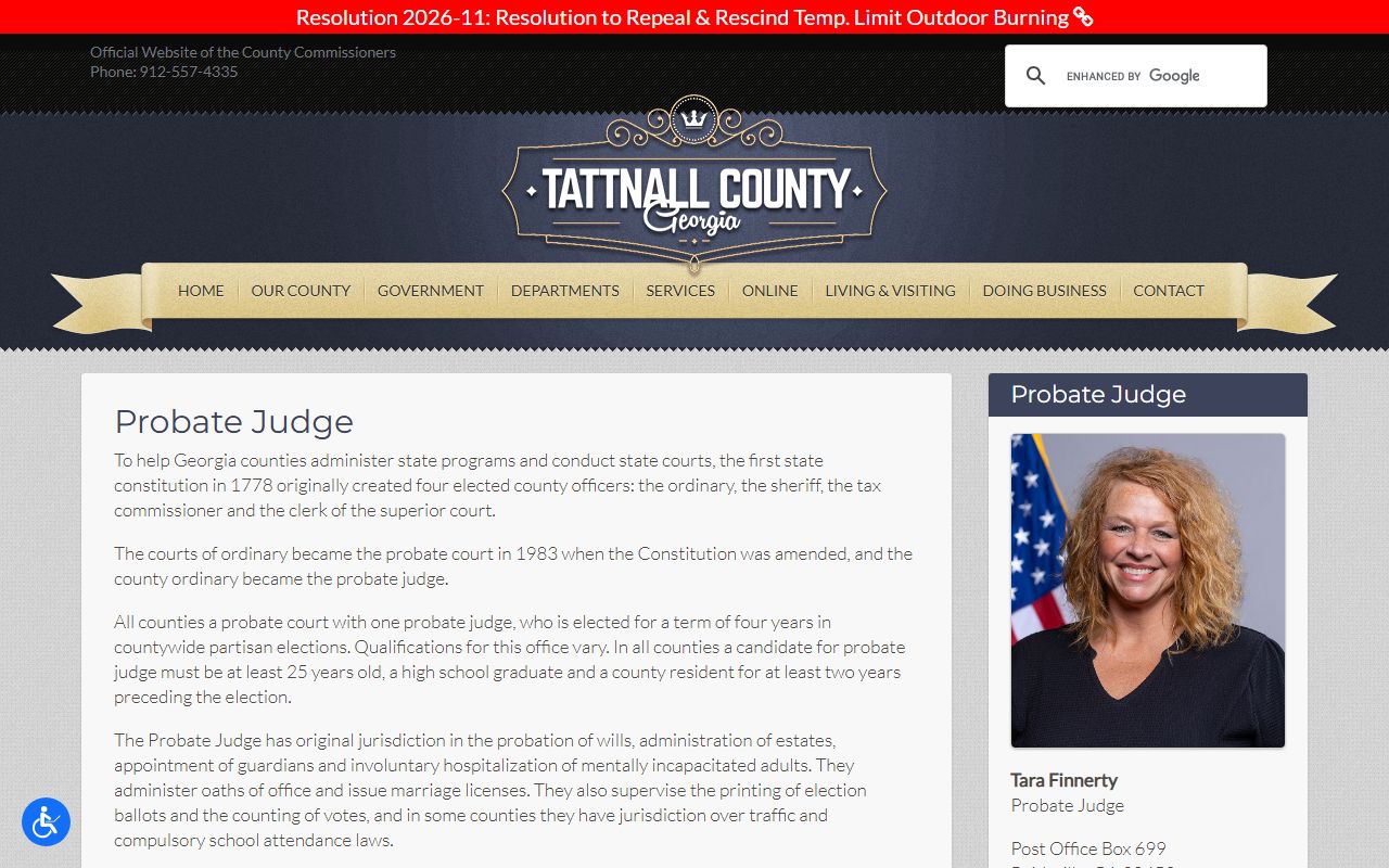 Tattnall County probate records Probate Court page