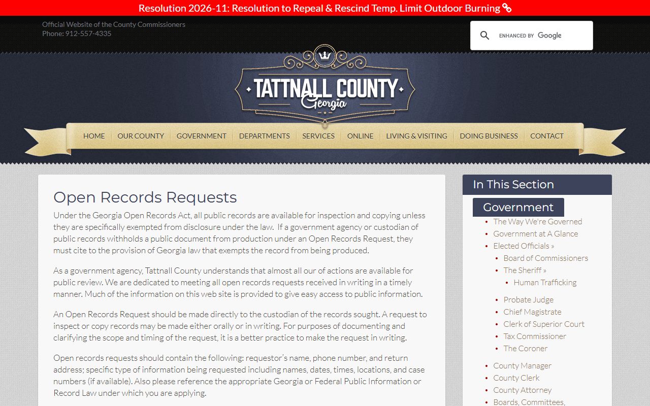 Tattnall County court records open records request page