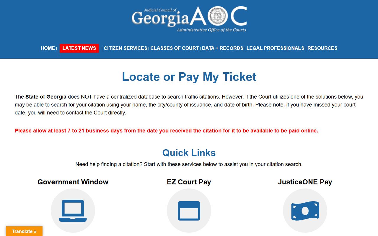 Tattnall County traffic court records Georgia Courts ticket locator