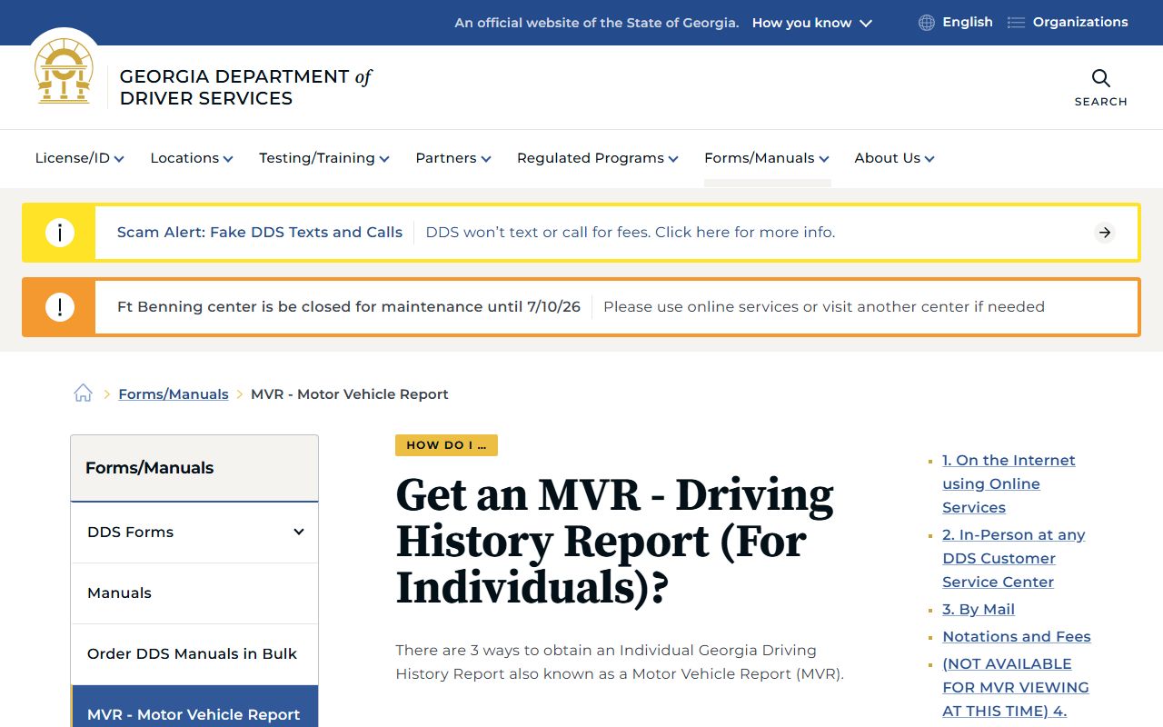 Tattnall County traffic court records DDS MVR instructions