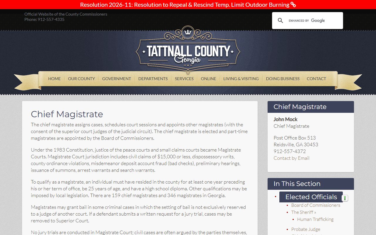 Tattnall County warrant records Chief Magistrate Court