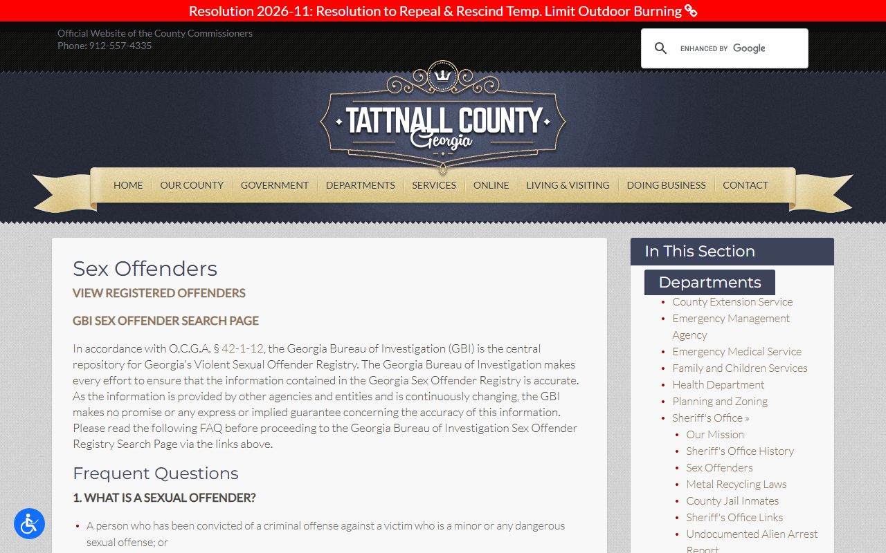 Tattnall County warrant records local sex offender page